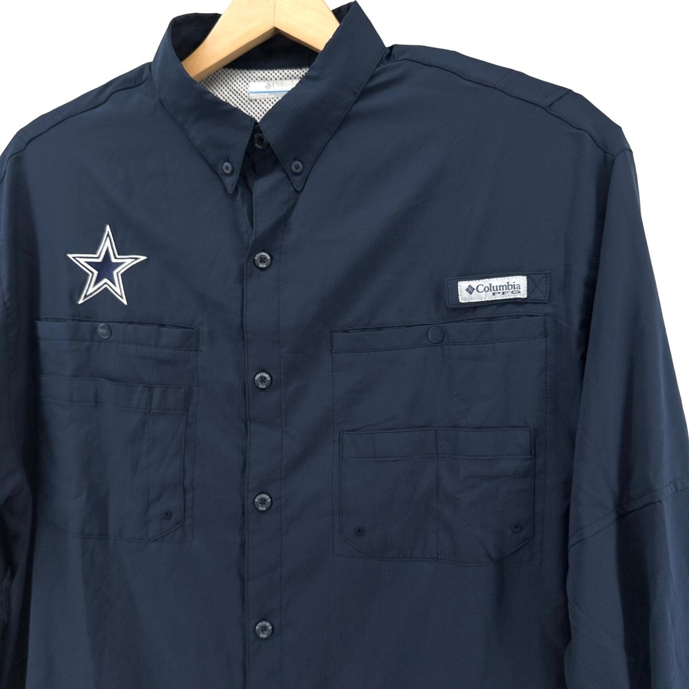 Columbia PFG Dallas Cowboys Logo Tamiami Fishing Shirt Mens 1X Blue LS
